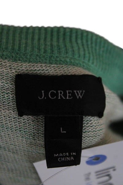 J Crew Mens Pullover Sweater Green 100% Cotton Crewneck Long Sleeve Size L