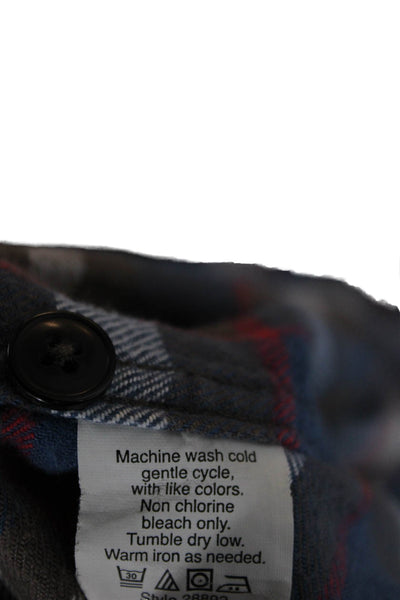 J Crew Mens Button Front Long Sleeve Collared Plaid Shirt Blue White Large