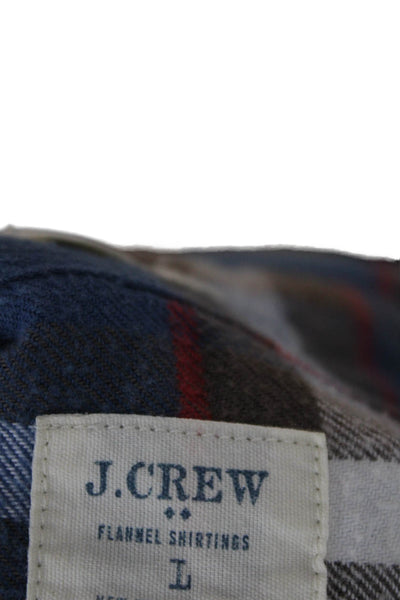 J Crew Mens Button Front Long Sleeve Collared Plaid Shirt Blue White Large