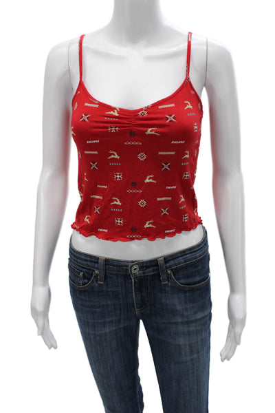 Skims Women Tank Scoop Neck Animal Print Modal Sleeveless Red Size S