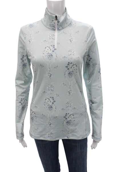 Fire + Ice X Love Shack Fancy Womens Floral Mock Neck Active Top Blue Size XS