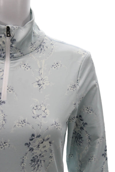 Fire + Ice X Love Shack Fancy Womens Floral Mock Neck Active Top Blue Size XS