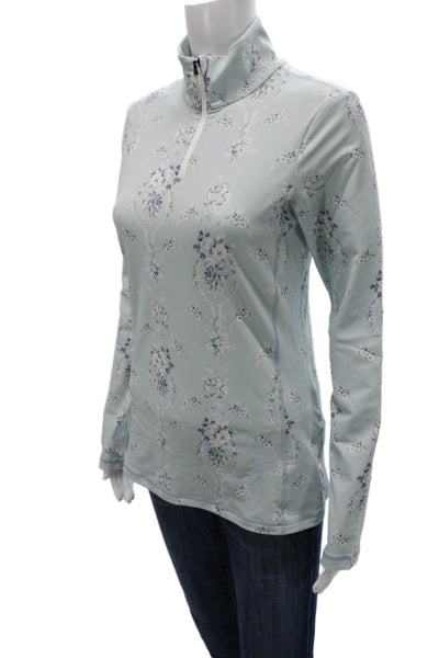 Fire + Ice X Love Shack Fancy Womens Floral Mock Neck Active Top Blue Size XS