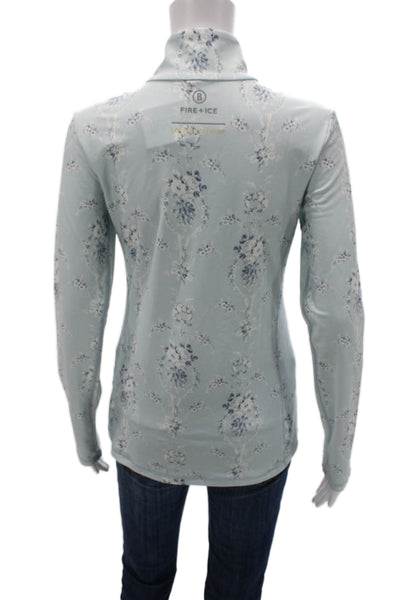 Fire + Ice X Love Shack Fancy Womens Floral Mock Neck Active Top Blue Size XS