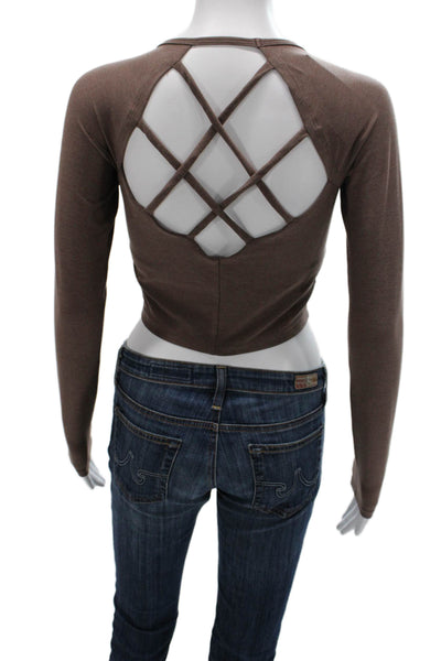 Beyond Yoga Womens Cropped Long Sleeve T-Shirt Brown Crew Neck Size S