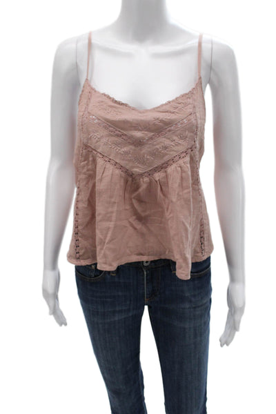 Zara Women Camisole Pink V-Neck 100% Cotton Solid Sleeveless Size S