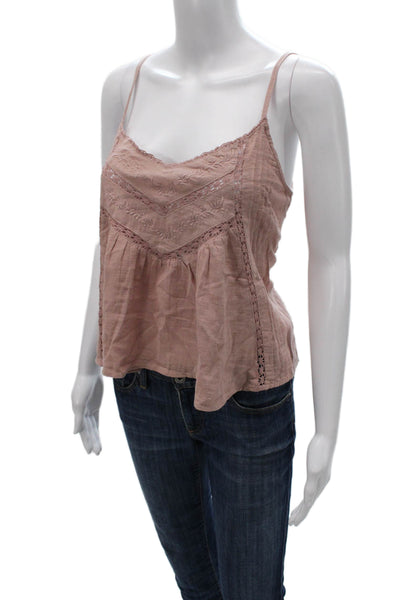 Zara Women Camisole Pink V-Neck 100% Cotton Solid Sleeveless Size S