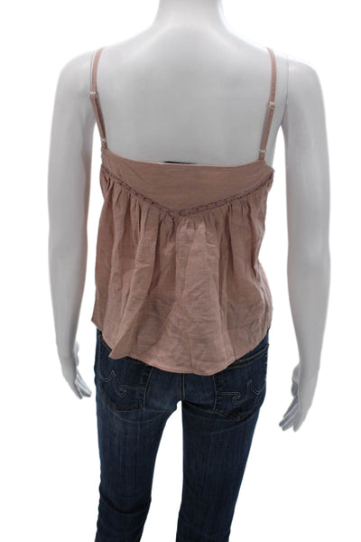 Zara Women Camisole Pink V-Neck 100% Cotton Solid Sleeveless Size S