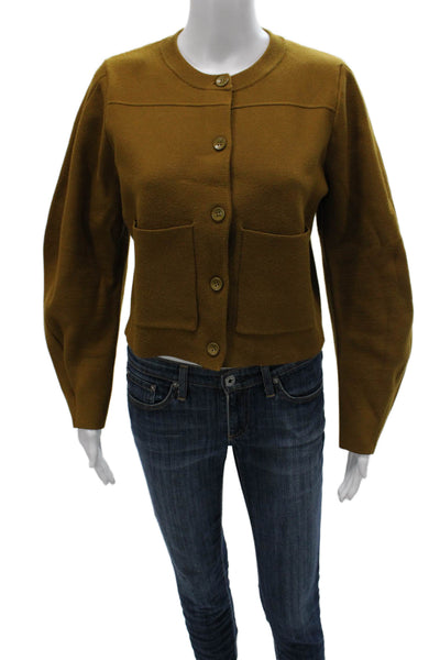Zara Women Cardigan Green Button Round Neck Long Sleeve 55% Viscosa Size S