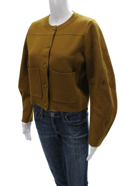 Zara Women Cardigan Green Button Round Neck Long Sleeve 55% Viscosa Size S