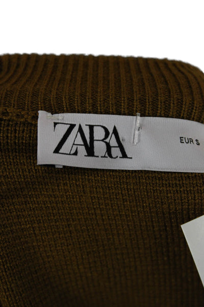 Zara Women Cardigan Green Button Round Neck Long Sleeve 55% Viscosa Size S