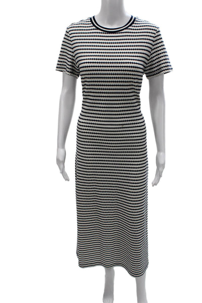 Ramy Brook Womens White Striped Maxi Dress Short Sleeve Crew Neck Size L