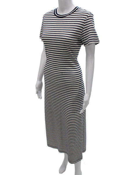 Ramy Brook Womens White Striped Maxi Dress Short Sleeve Crew Neck Size L