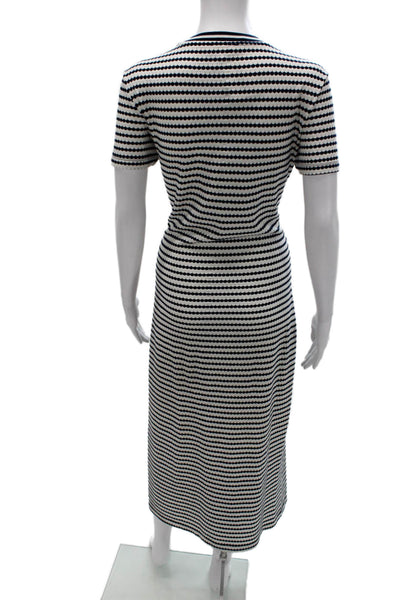 Ramy Brook Womens White Striped Maxi Dress Short Sleeve Crew Neck Size L