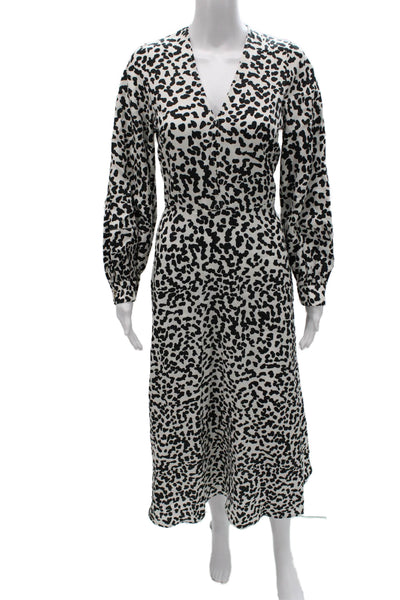 Mother Of Pearl Women Wrap Dress Black Animal Print Long Sleeve Size 6
