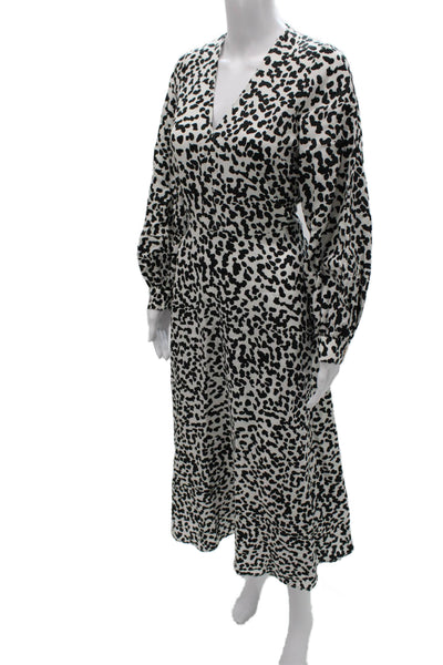 Mother Of Pearl Women Wrap Dress Black Animal Print Long Sleeve Size 6