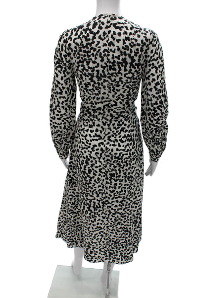 Mother Of Pearl Women Wrap Dress Black Animal Print Long Sleeve Size 6