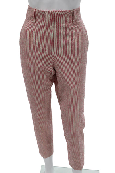 Incotex Women Red Striped Cotton Dress Pants Zip Closure Size 42