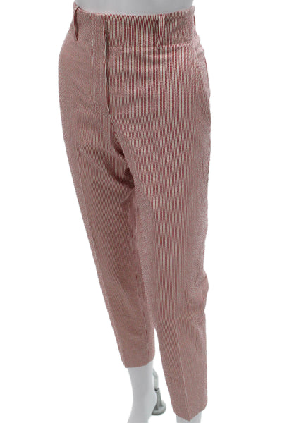 Incotex Women Red Striped Cotton Dress Pants Zip Closure Size 42
