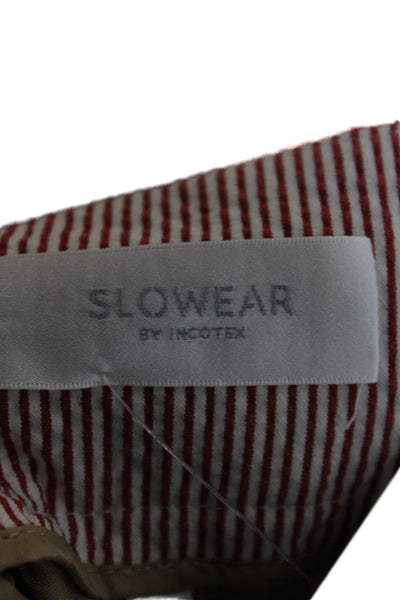 Incotex Women Red Striped Cotton Dress Pants Zip Closure Size 42