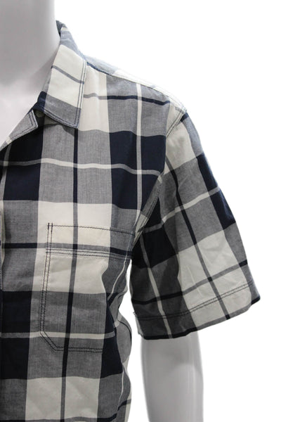 Alex Mill Women Basic Blue Plaid Cotton Collared Short Sleeve Button-Up Size M