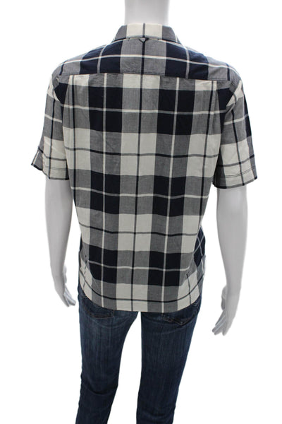 Alex Mill Women Basic Blue Plaid Cotton Collared Short Sleeve Button-Up Size M