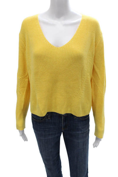 One Grey Day Women Pullover V-Neck Yellow Long Sleeve Size XS