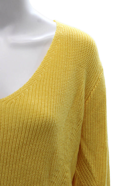 One Grey Day Women Pullover V-Neck Yellow Long Sleeve Size XS
