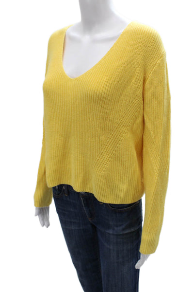 One Grey Day Women Pullover V-Neck Yellow Long Sleeve Size XS
