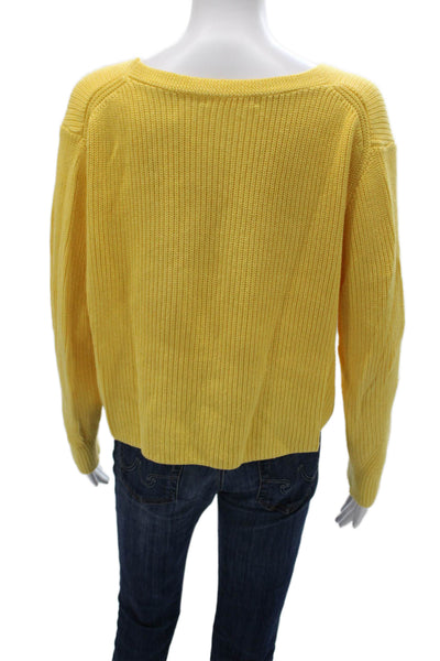 One Grey Day Women Pullover V-Neck Yellow Long Sleeve Size XS