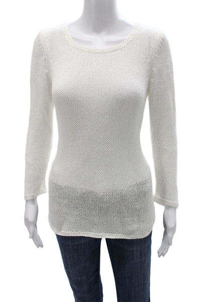 J. Mclaughlin Womens White Linen Crew Neck Pullover Sweater Long Sleeve Size S