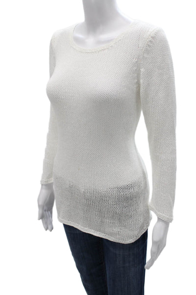 J. Mclaughlin Womens White Linen Crew Neck Pullover Sweater Long Sleeve Size S