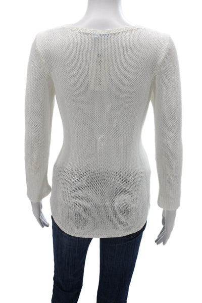 J. Mclaughlin Womens White Linen Crew Neck Pullover Sweater Long Sleeve Size S