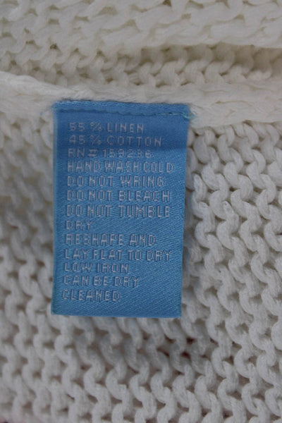 J. Mclaughlin Womens White Linen Crew Neck Pullover Sweater Long Sleeve Size S