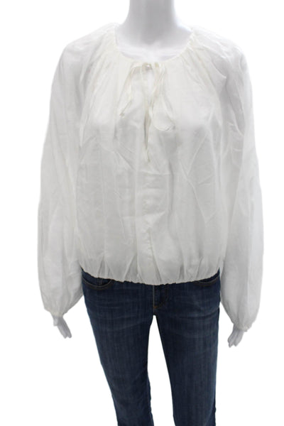 Rachel Comey Womens Peasant Blouse White Long Sleeve Round Neck Size 4