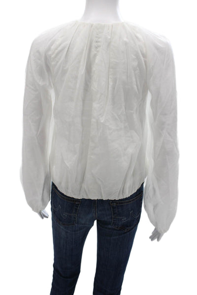 Rachel Comey Womens Peasant Blouse White Long Sleeve Round Neck Size 4