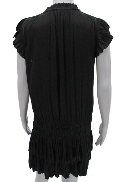 Decker Womens Black Trapeze Swing Dress Short Sleeve High Neck Tie Size XS