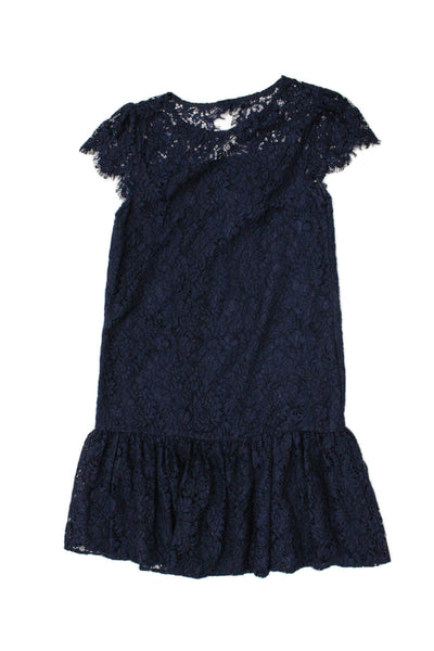 Polo Ralph Lauren Girls Cap Sleeve Scoop Neck Lace Overlay Dress Navy Size 16
