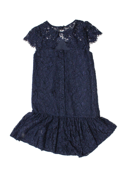 Polo Ralph Lauren Girls Cap Sleeve Scoop Neck Lace Overlay Dress Navy Size 16
