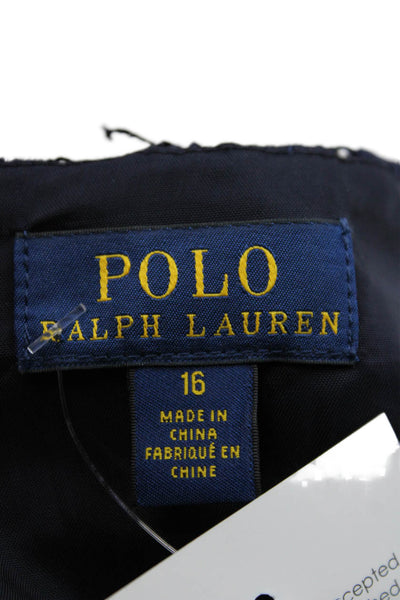 Polo Ralph Lauren Girls Cap Sleeve Scoop Neck Lace Overlay Dress Navy Size 16