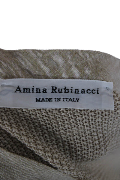 Amina Rubinacci Women Linen V-Neck Pullover 3/4 Sleeve Beige Size 48