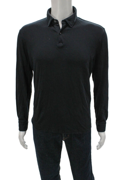 Charles Tyrwhitt Mens Long Sleeve Collared Knit Polo Shirt Black Cotton Medium