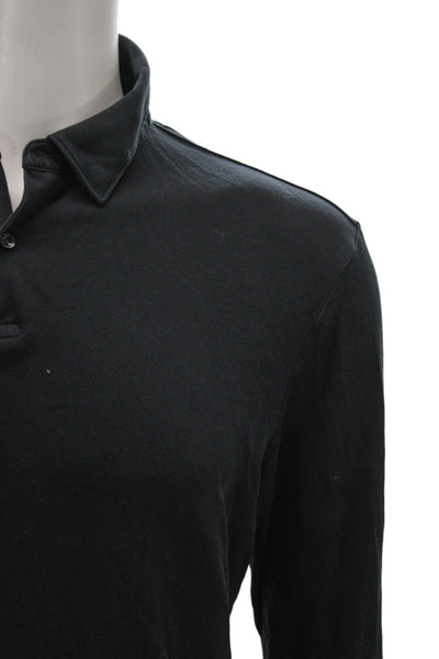 Charles Tyrwhitt Mens Long Sleeve Collared Knit Polo Shirt Black Cotton Medium