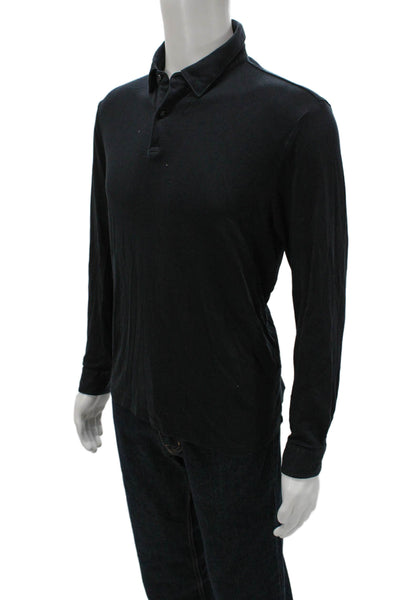 Charles Tyrwhitt Mens Long Sleeve Collared Knit Polo Shirt Black Cotton Medium