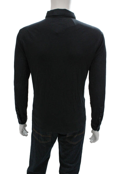 Charles Tyrwhitt Mens Long Sleeve Collared Knit Polo Shirt Black Cotton Medium