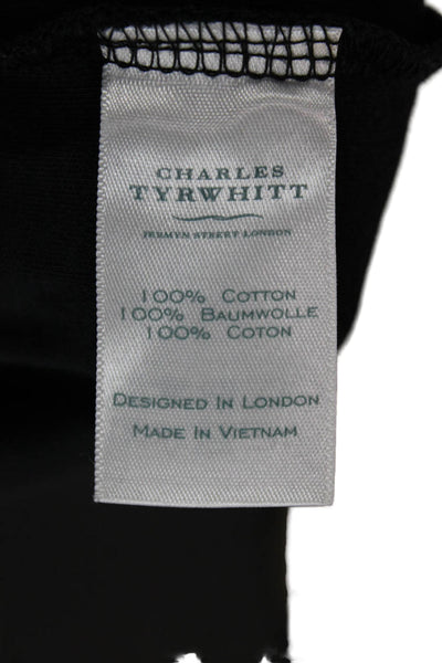 Charles Tyrwhitt Mens Long Sleeve Collared Knit Polo Shirt Black Cotton Medium