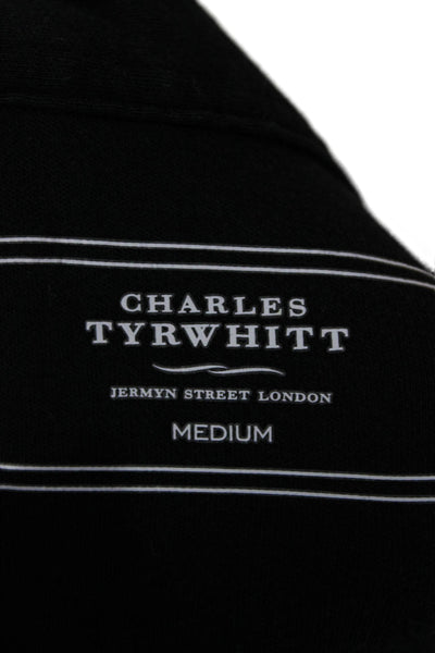 Charles Tyrwhitt Mens Long Sleeve Collared Knit Polo Shirt Black Cotton Medium