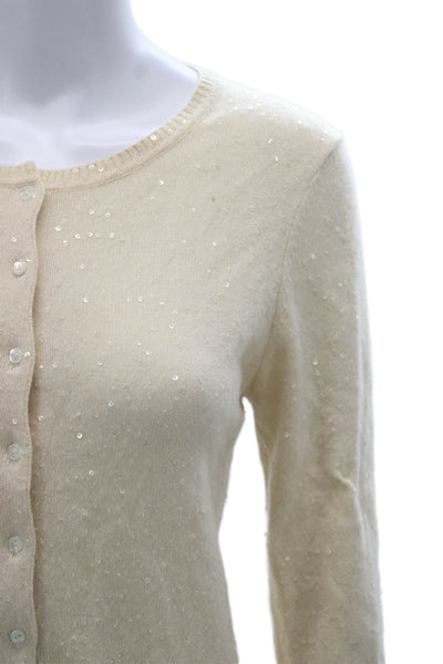 Aqua Women Cardigan Cashmere Ivory 3/4 Sleeve Round Neck Size S