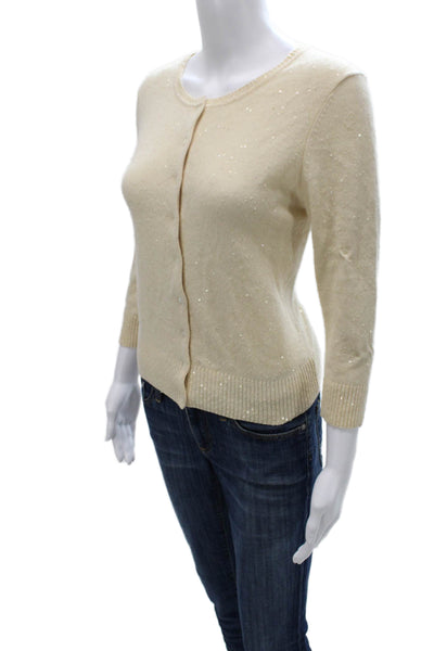 Aqua Women Cardigan Cashmere Ivory 3/4 Sleeve Round Neck Size S