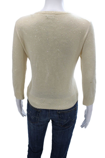 Aqua Women Cardigan Cashmere Ivory 3/4 Sleeve Round Neck Size S